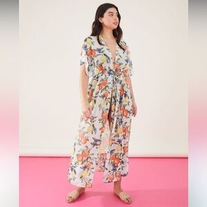 Accessorize London lemon and orange maxi chiffon‎ kimono white